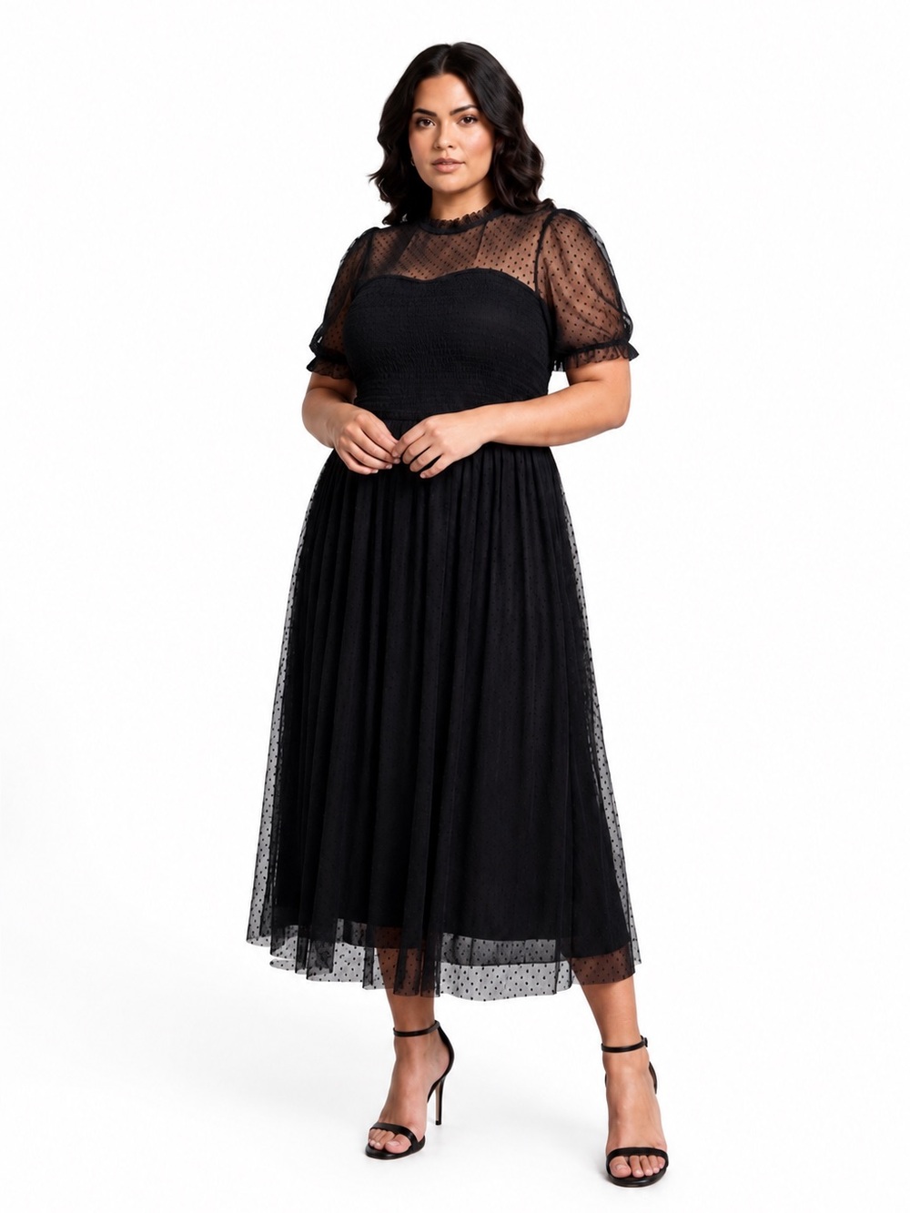 Chelsea28 Sheer Polka Dot Midi With Mock Neck In Black - Women’s 2X